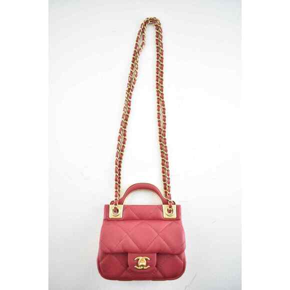 Chanel 21A Pink Mini Flap Card Holder With Chain Handle Shoulder Crossbody Bag - Picture 2 of 12